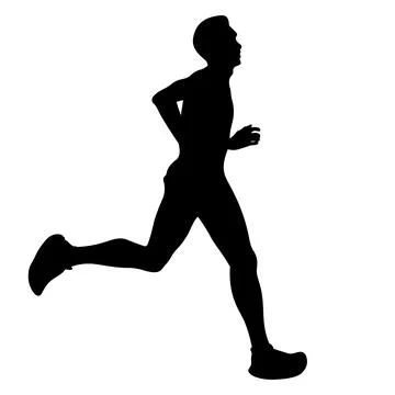 Black silhouette runner running marathon on white background 스톡 일러스트