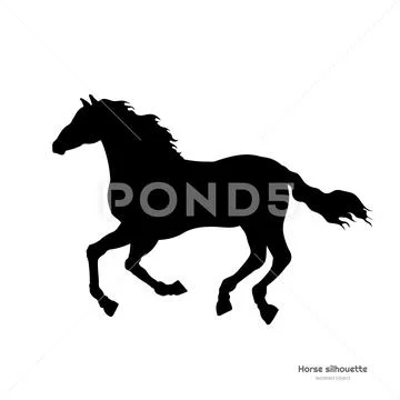 Black silhouette of running horse. Isolated detailed drawing of mustang Stock Illustration
