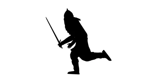 Black silhouette of a running soldier. Alpha channel. Alpha matte. FullHD. Video stock 106928862