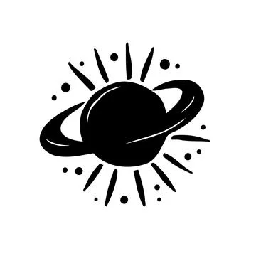Black Silhouette of Saturn with Light Rays Around Stockillustratie