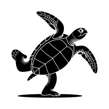 Black silhouette of a sea turtle doing a dance move white background 스톡 일러스트