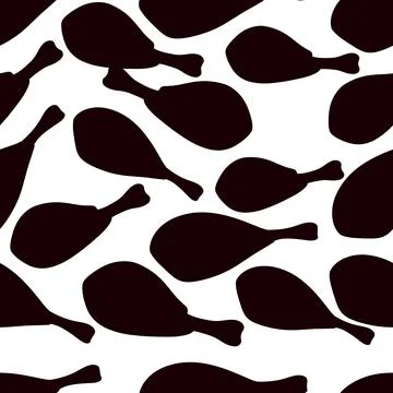 Black silhouette seamless pattern of fried fried chicken leg ready to eat vec Illustrazione stock