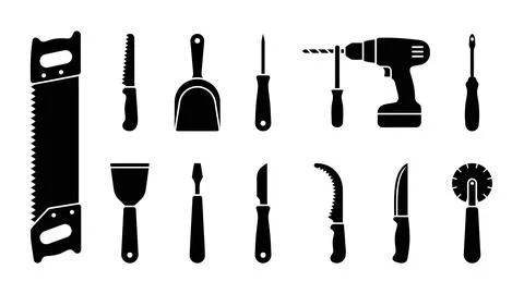 Black silhouette set of carving tools for halloween pumpkins used in DIY ho.. Stock Illustration