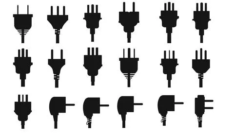 Black silhouette set of different types of power plugs vector illustration on Stock Illustration