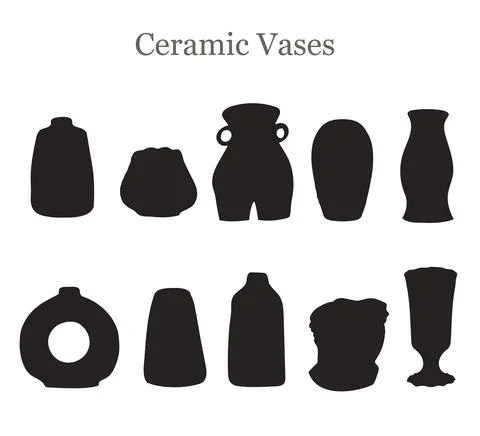 Black silhouette set with illustrations of ceramic vases Stock Illustration