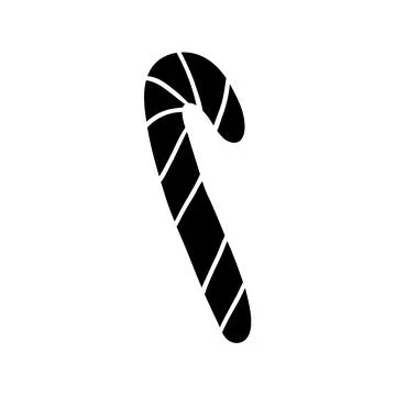 Black silhouette of simple striped candy cane, glyph icon flat vector Stock Illustration