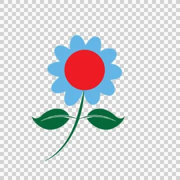 Black Silhouette Of A Single Flower With Two stem leaves Stock Illustration