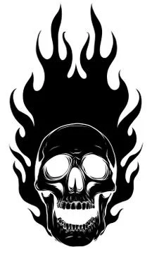 Black silhouette Skull Vector Image Template with Flames Illustrazione stock