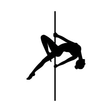 Black silhouette of slim pole dancer woman, flat vector illustration isolated. Stock Illustration
