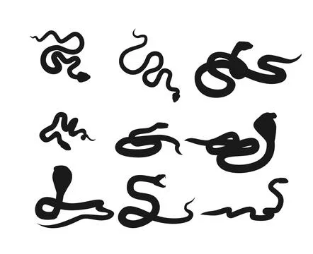 Black silhouette snakes set, vector illustration isolated on white background. Stock Illustration
