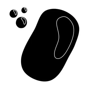 Black silhouette of solid hand cleaning soap bar with bubbles, glyph icon flat Stock Illustration