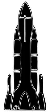 Black silhouette of space rocket isolated on white. Rough sketch style. Stock Illustration