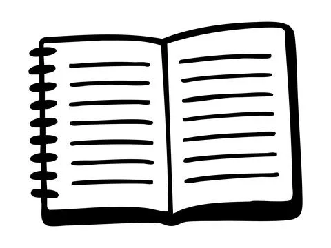 Black silhouette of spiral notebook with open pages, isolated on white Stock Illustration