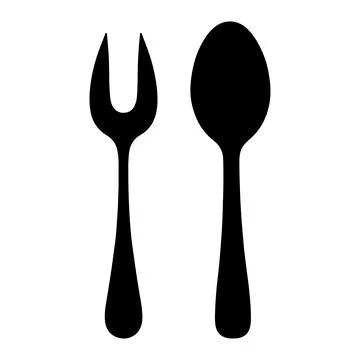 Black Silhouette of Spoon and Fork Cutlery Set Isolated on White Background Stock Illustration
