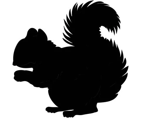 A black silhouette of a squirrel eating a nut Stock Illustration