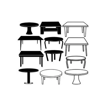 Black Silhouette Tables Collection. Vector icon. Stock Illustration