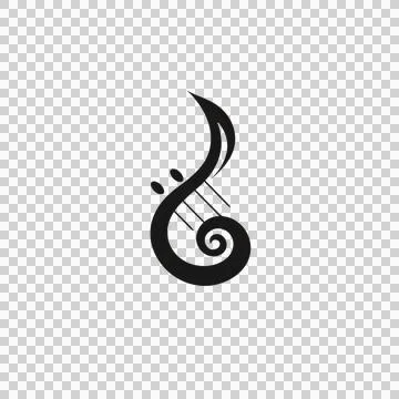 Black silhouette, tattoo of a treble clef and sheet music on white backgrou.. Stock Illustration
