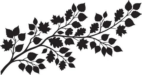 Black Silhouette of a Tree Branch with Mixed Leaves 스톡 일러스트