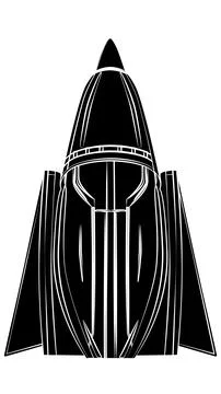 Black silhouette of triangle spaceship isolated on white. Aggressive form Stock Illustration
