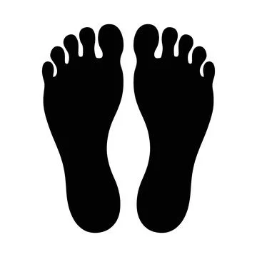 Black silhouette of two bare human feet facing opposite directions isolated.. Ilustração Stock