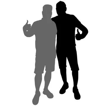 Black silhouette of two men standing together isolated on a white background. Stock Illustration