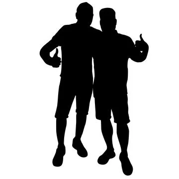 Black silhouette of two men standing together isolated on a white background. Stock Illustration