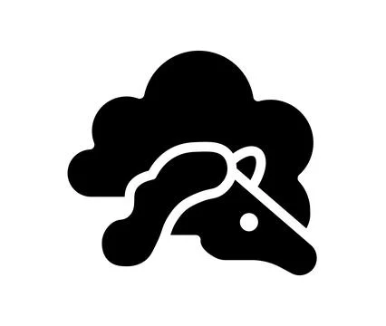 Black silhouette of a unicorn with cloud background for whimsical design Stock Illustration