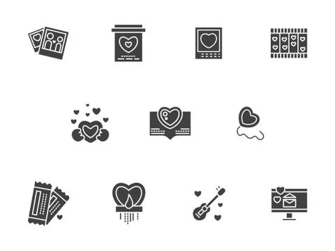 Black silhouette Valentines Day vector icons Illustrazione stock