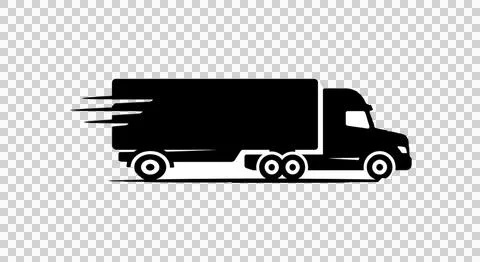 A black silhouette vector icon of a fast-moving semi-truck with motion lines Stock Illustration