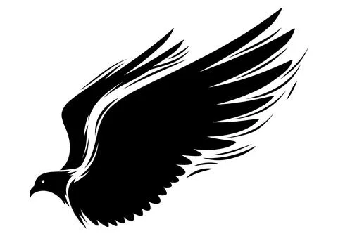 Black silhouette vector illustration of a bird or eagle in mid-flight with wi Ilustración de archivo