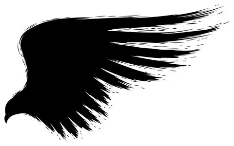 Black silhouette vector illustration of a soaring eagle in flight with detail Ilustración de archivo