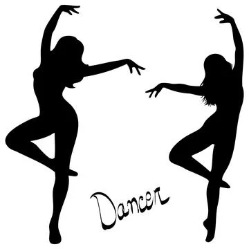 Black silhouette vector illustration of two women dancing in graceful side vi Stockillustratie