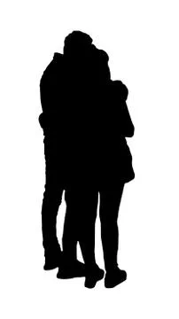 Black silhouette vector - young couple man and woman standing hugged Stock Illustration