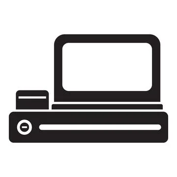 Black silhouette of a vintage desktop computer featuring a floppy disk drive  Stock-Illustration