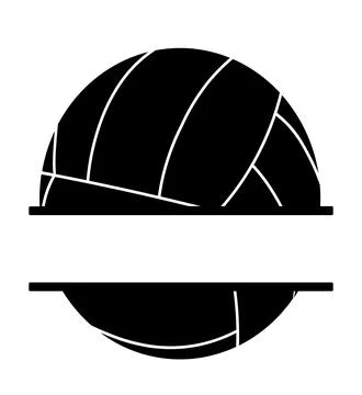 A black silhouette of a volleyball is horizontally split by two solid paralle Stock Illustration