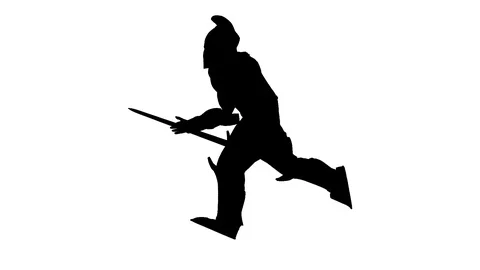 Black silhouette of a warrior. Alpha channel. Alpha matte. FullHD. Stock Footage 106929247