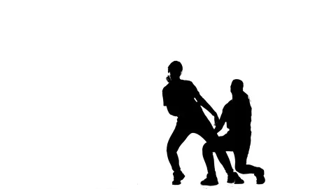 Black silhouette on a white background, duet girls dance hip-hop street dancing 库存影片 121404406