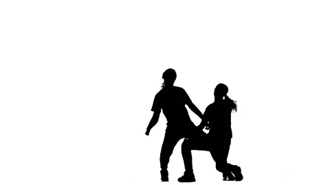 Black silhouette on a white background, duet girls dance hip-hop street dancing 動画素材 121404427