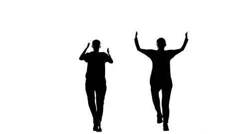 Black silhouette on a white background, duet girls dance hip-hop street dancing 库存影片 121404447