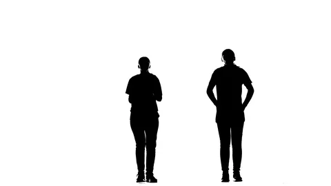 Black silhouette on a white background, duet girls dance hip-hop street dancing Vídeo Stock 121404471