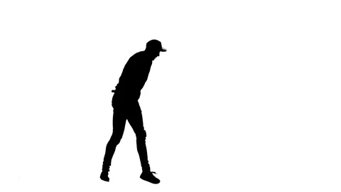 Black silhouette on a white background, a guy dancing street dances, isolated Stock Footage 121514848