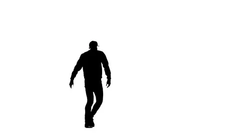 Black silhouette on a white background, guy dancing hiphop isolated Stock Footage 121514858