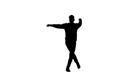 Black silhouette on a white background, guy dancing break dance, isolated Stock Footage 121514948