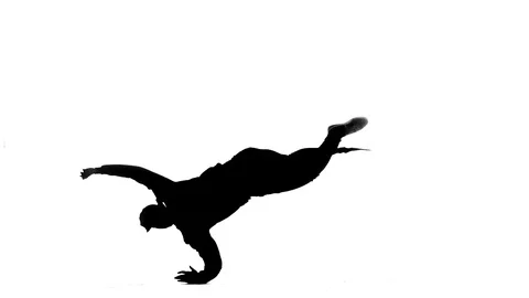 Black silhouette on a white background, man dancing breakdance, isolated 스톡 동영상 121514798