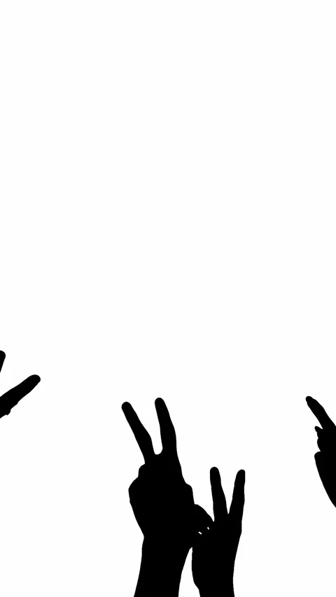 Black silhouette on white of hands gesturing victory Stock-Footage 256097380