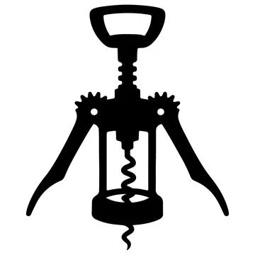 Black Silhouette of a Winged Corkscrew Wine Bottle Opener Isolated on White.. Stock Illustration
