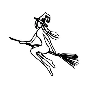 Black silhouette with witch. attribute Stock Illustration