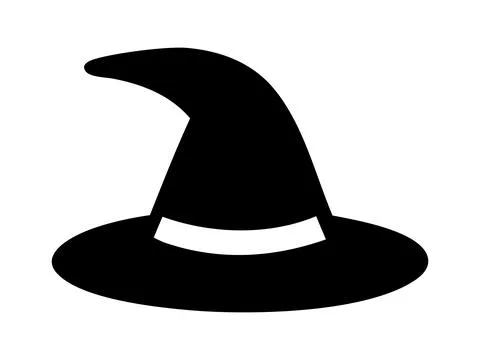 Black silhouette of a witch hat isolated on a white background. Wizard poin.. Stock Illustration