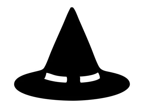 Black silhouette of a witch hat isolated on a white background. Wizard poin.. Stock Illustration