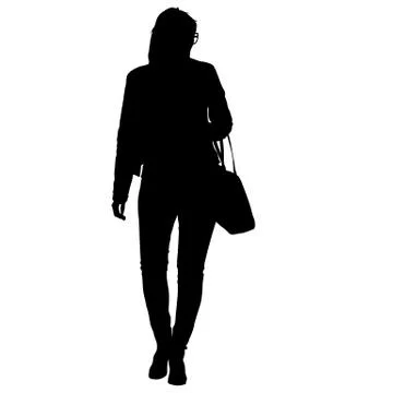 Black silhouette woman standing, people on white background Stock Illustration